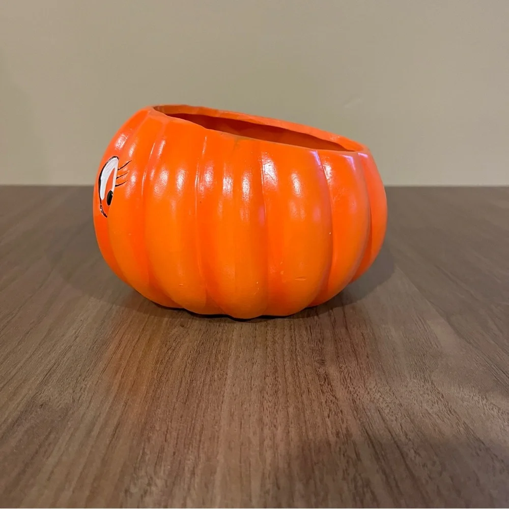 VTG 1980s Anthropomorphic Jack O Lantern Pumpkin Face Ceramic Candy Dish Planter